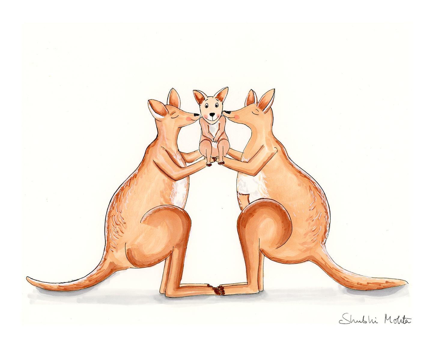 The Kangaroo Family - Nursery Wall Art Print