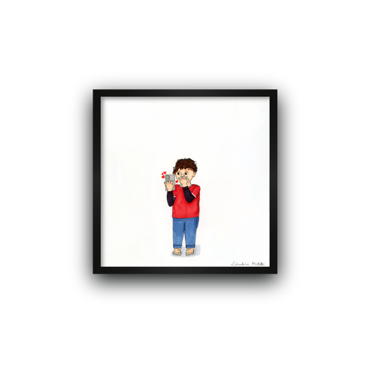 Capture the Sweetness of Virtual Connections with 'Kid Kissing Virtually Art Print.' Celebrate the Heartwarming Moments of Love and Togetherness in Art.