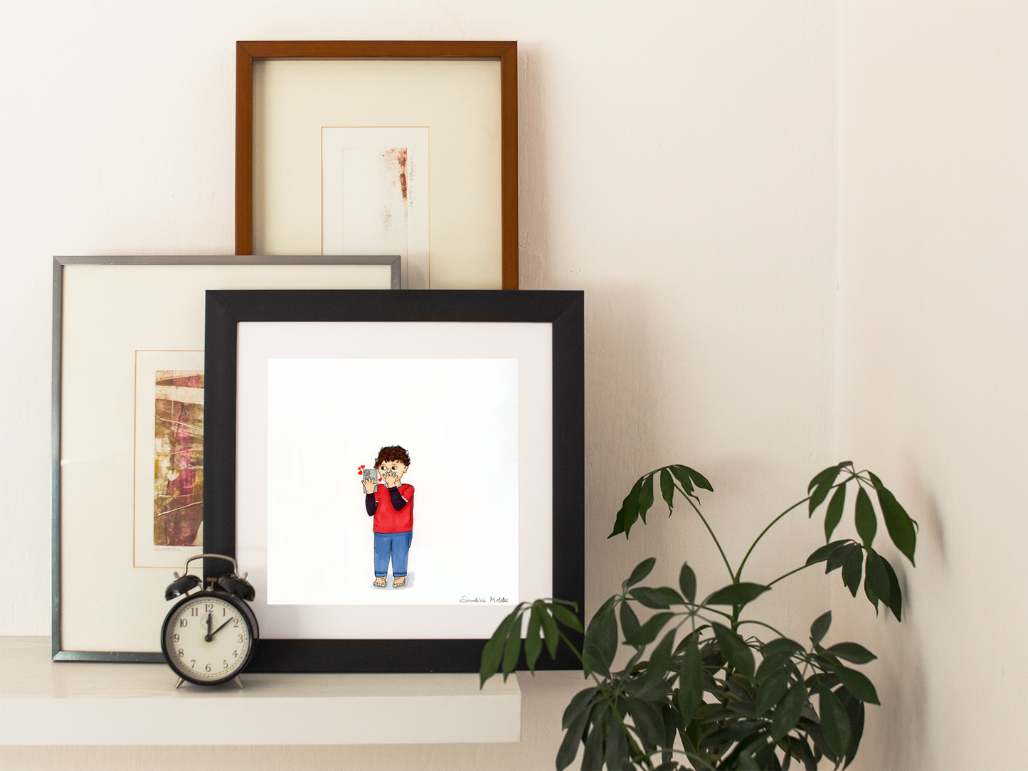 Capture the Sweetness of Virtual Connections with 'Kid Kissing Virtually Art Print.' Celebrate the Heartwarming Moments of Love and Togetherness in Art.