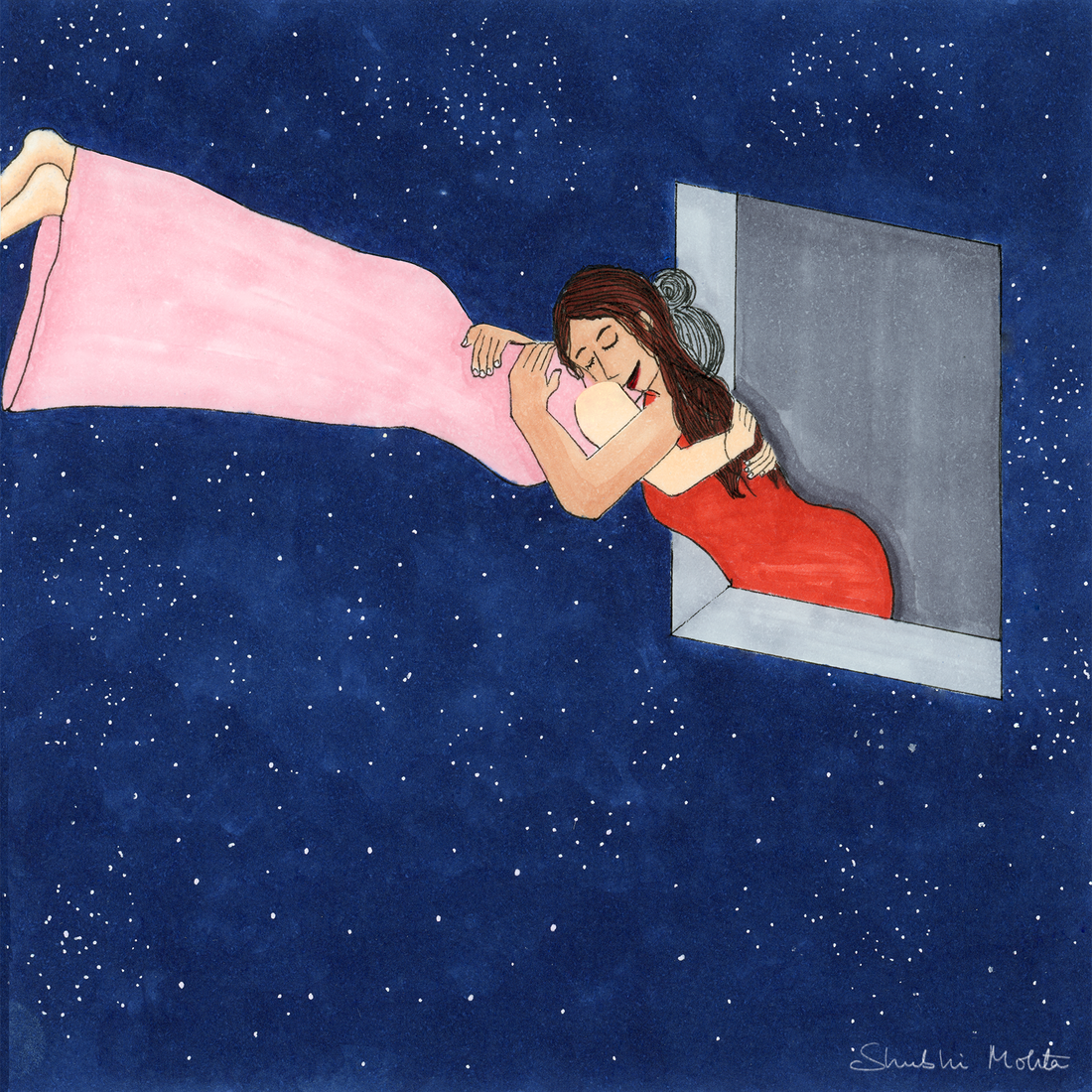 a girl hugging her grandmother who passed away