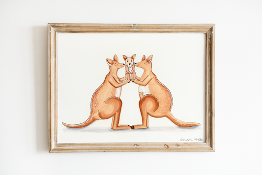 The Kangaroo Family - Nursery Wall Art Print