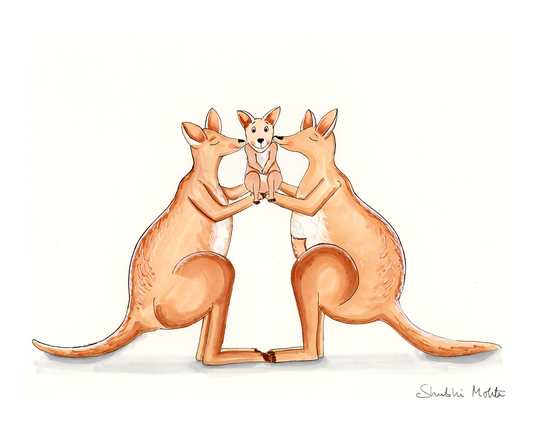 The Kangaroo Family - Nursery Wall Art Print