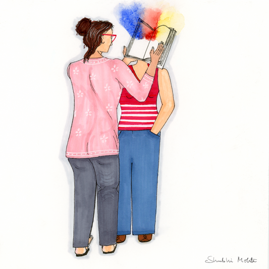 As the mom reads, her daughter's face reflects the magic of the story, without a word spoken.