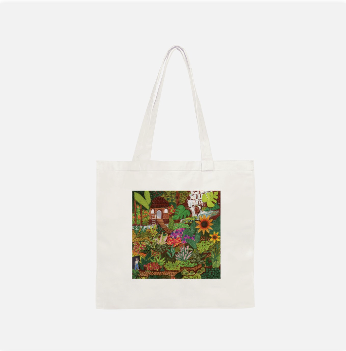 Cotton tote bag with unique art of plants and nature